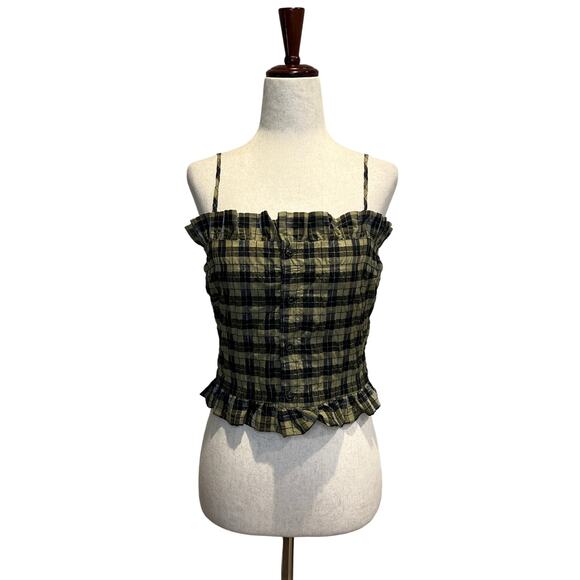 GANNI Women's Seersucker Check Top Size 38/US6 In Aloe - Picture 1 of 10